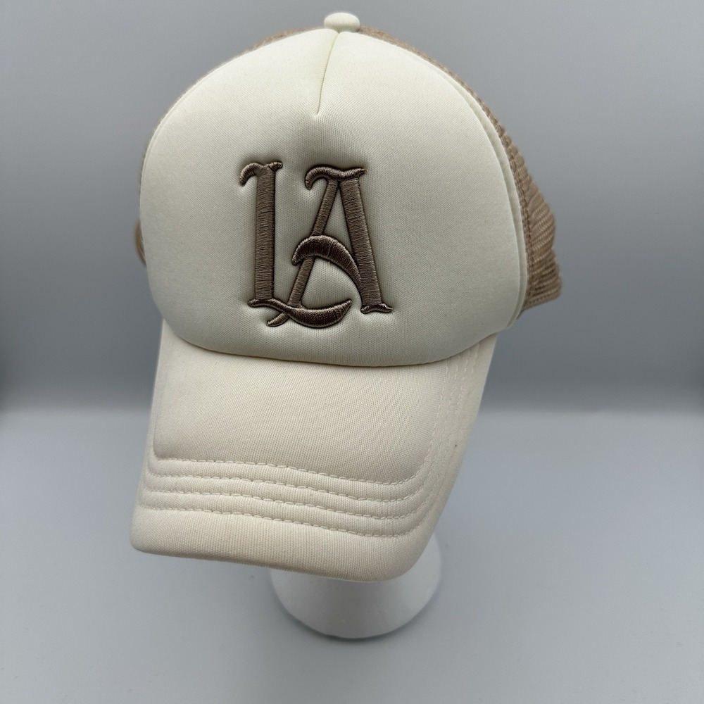 YoungLA Trucker Hat Cream Tan LA Logo Foam Front Snapback Adult Cap Unisex